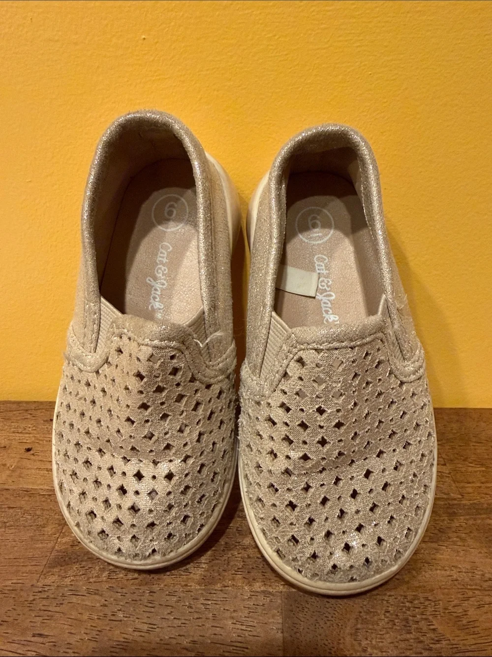 Cat & Jack Girls' Gold Glitter Slip-On Shoes, 6